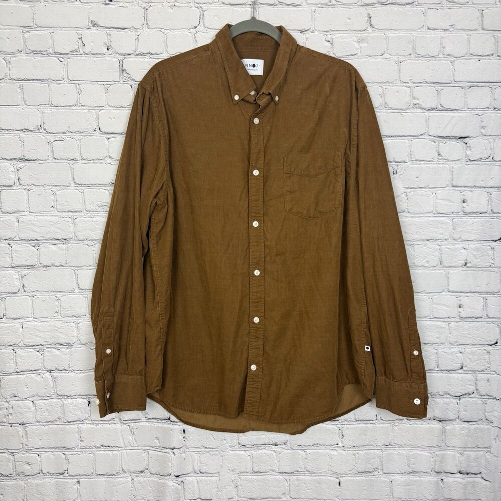 NN07 No Nationality Mens XXL Levon Long Sleeve Button Down Shirt Brown Corduroy
